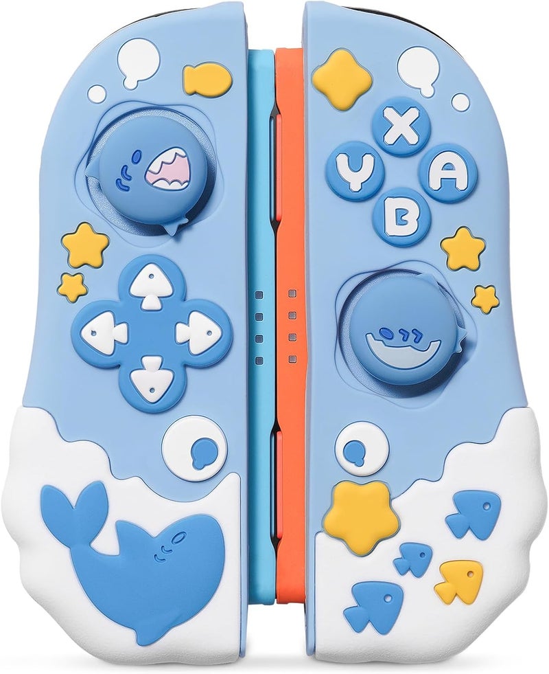 GEEKSHARE Protective Case Compatible with Joy Con of Switch 2 Controllers,Silicone Switch Controller Skin, Anti-Slip Protective Case for Switch 2 (2025) with 2 Thumb Grips - Shark Party - Image 1